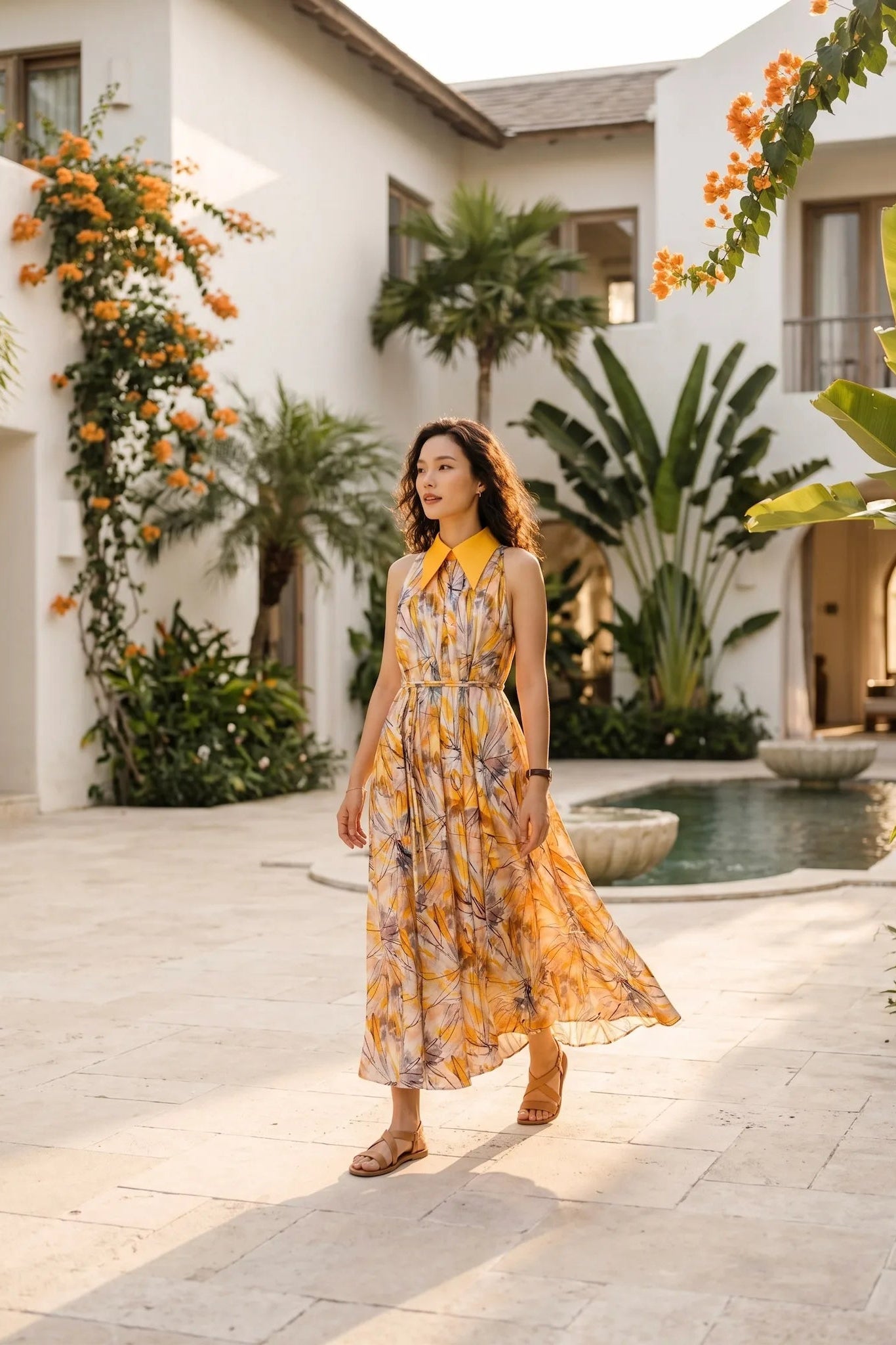 Đầm maxi cổ sơ mi hở vai thời trang Hity