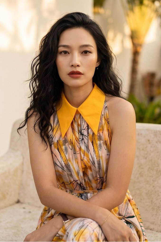 Đầm maxi cổ sơ mi hở vai thời trang Hity