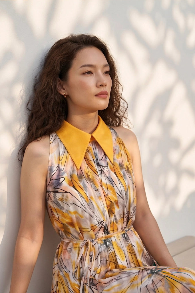 Đầm maxi cổ sơ mi hở vai thời trang Hity