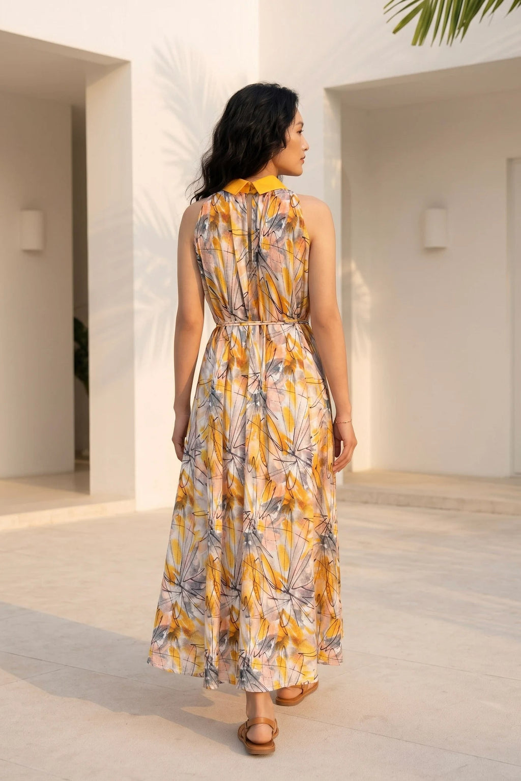 Đầm maxi cổ sơ mi hở vai thời trang Hity
