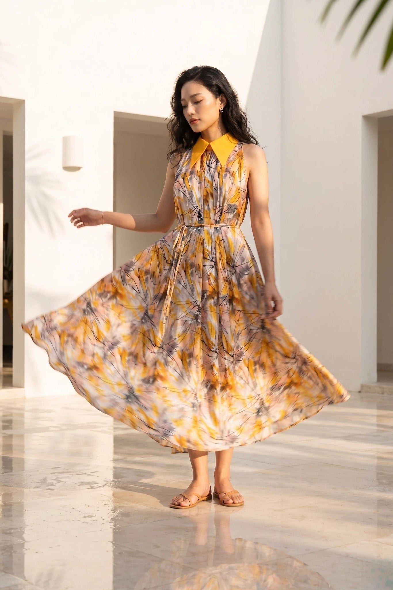 Đầm maxi cổ sơ mi hở vai thời trang Hity