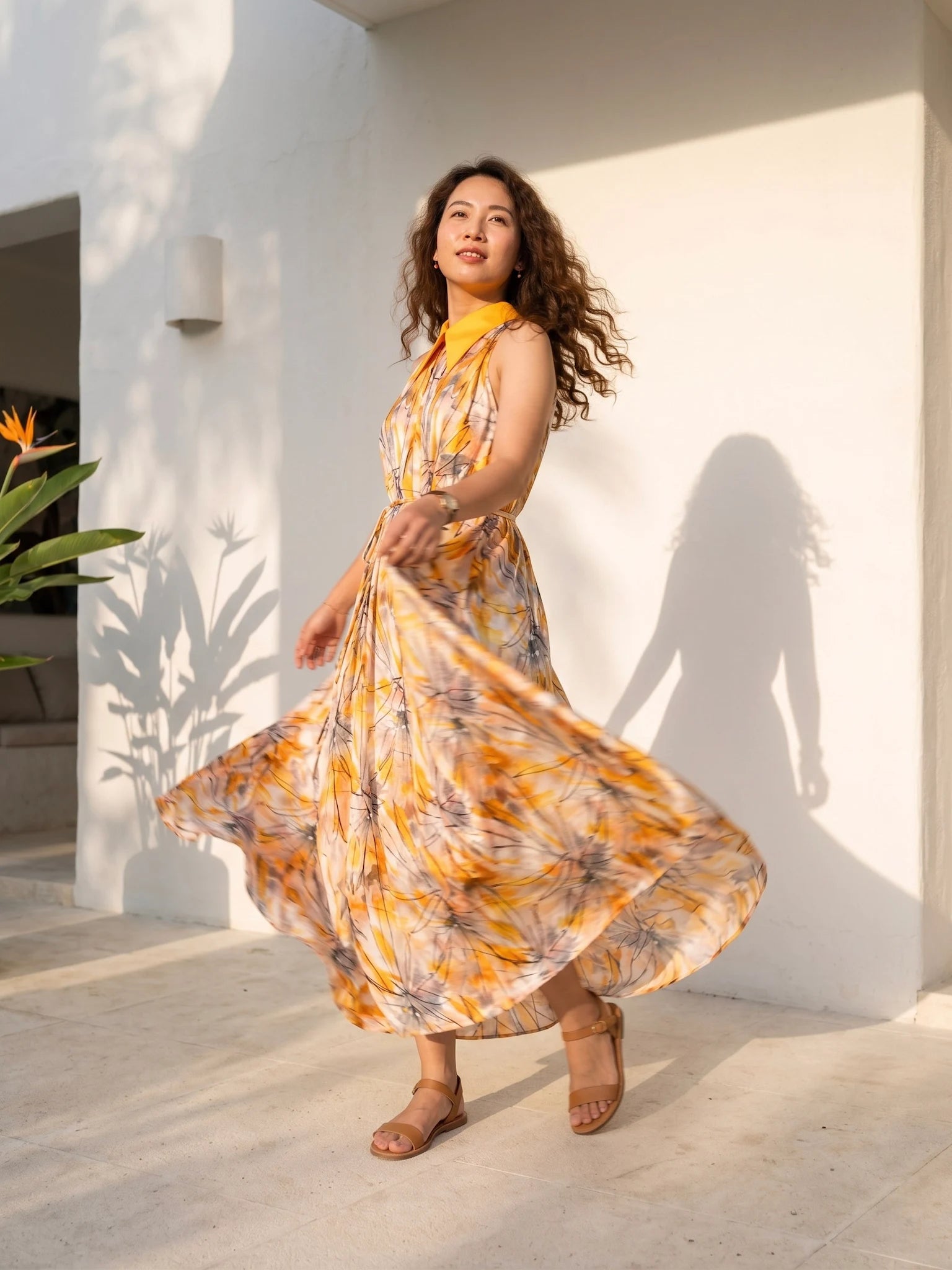 Đầm maxi cổ sơ mi hở vai thời trang Hity