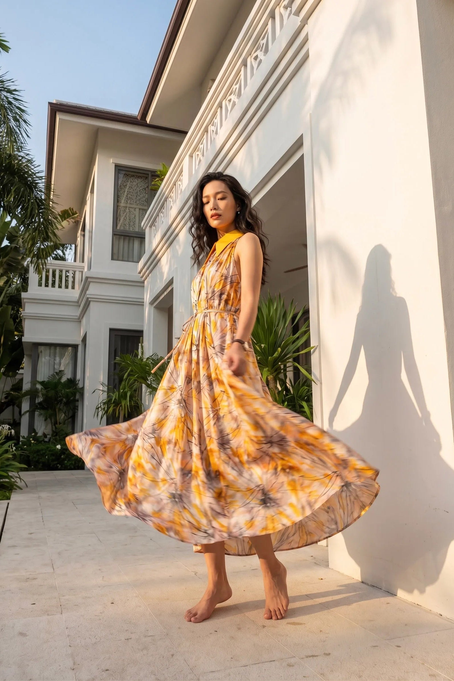 Đầm maxi cổ sơ mi hở vai thời trang Hity