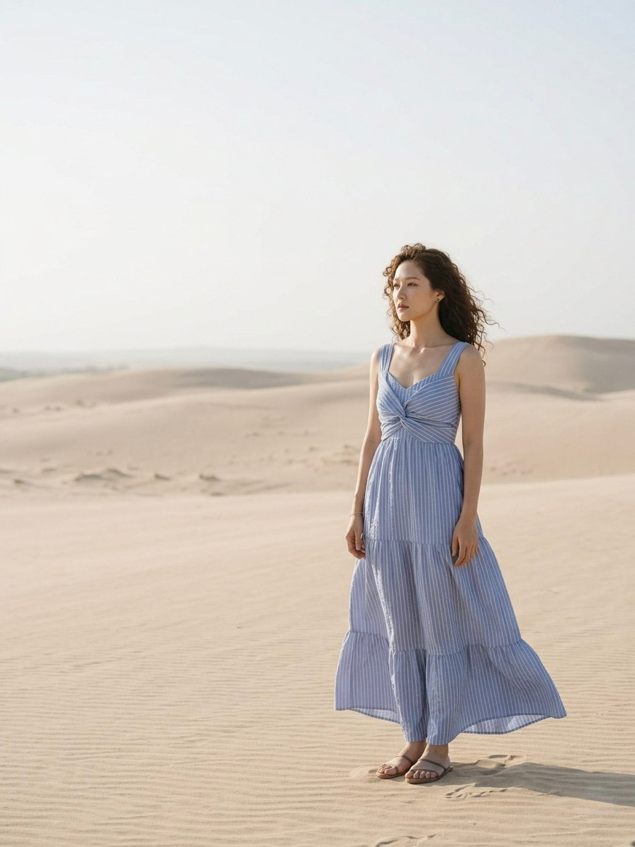 Đầm maxi cotton sọc xanh thời trang Hity