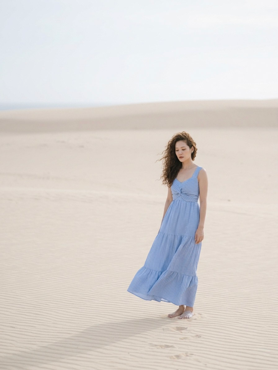Đầm maxi cotton sọc xanh thời trang Hity