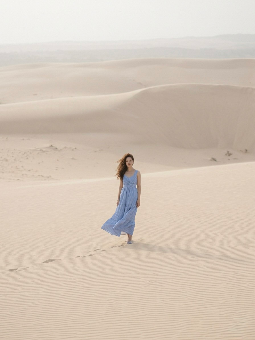 Đầm maxi cotton sọc xanh thời trang Hity