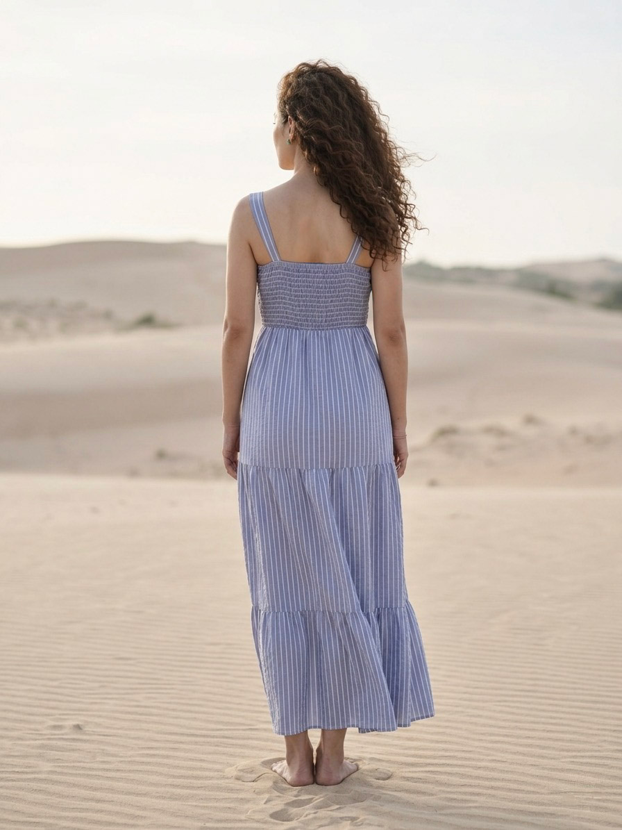 Đầm maxi cotton sọc xanh thời trang Hity