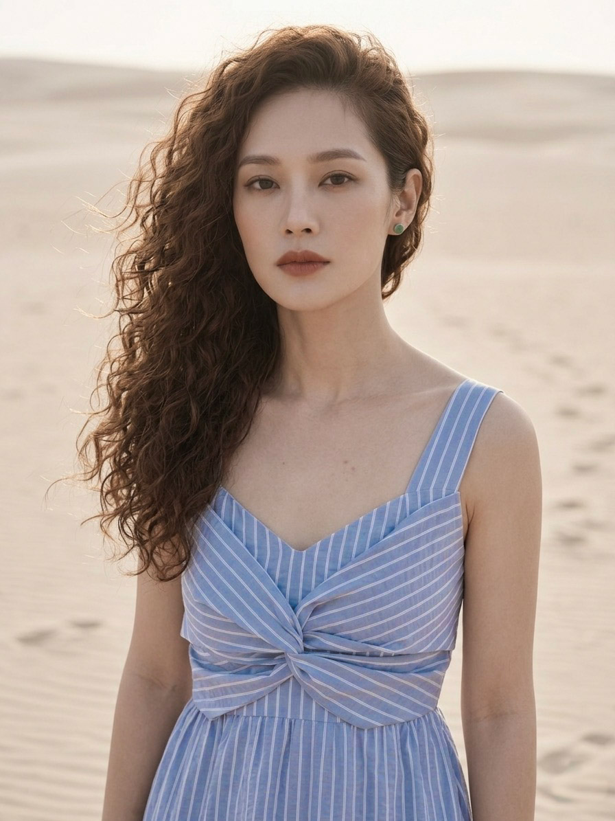 Đầm maxi cotton sọc xanh thời trang Hity