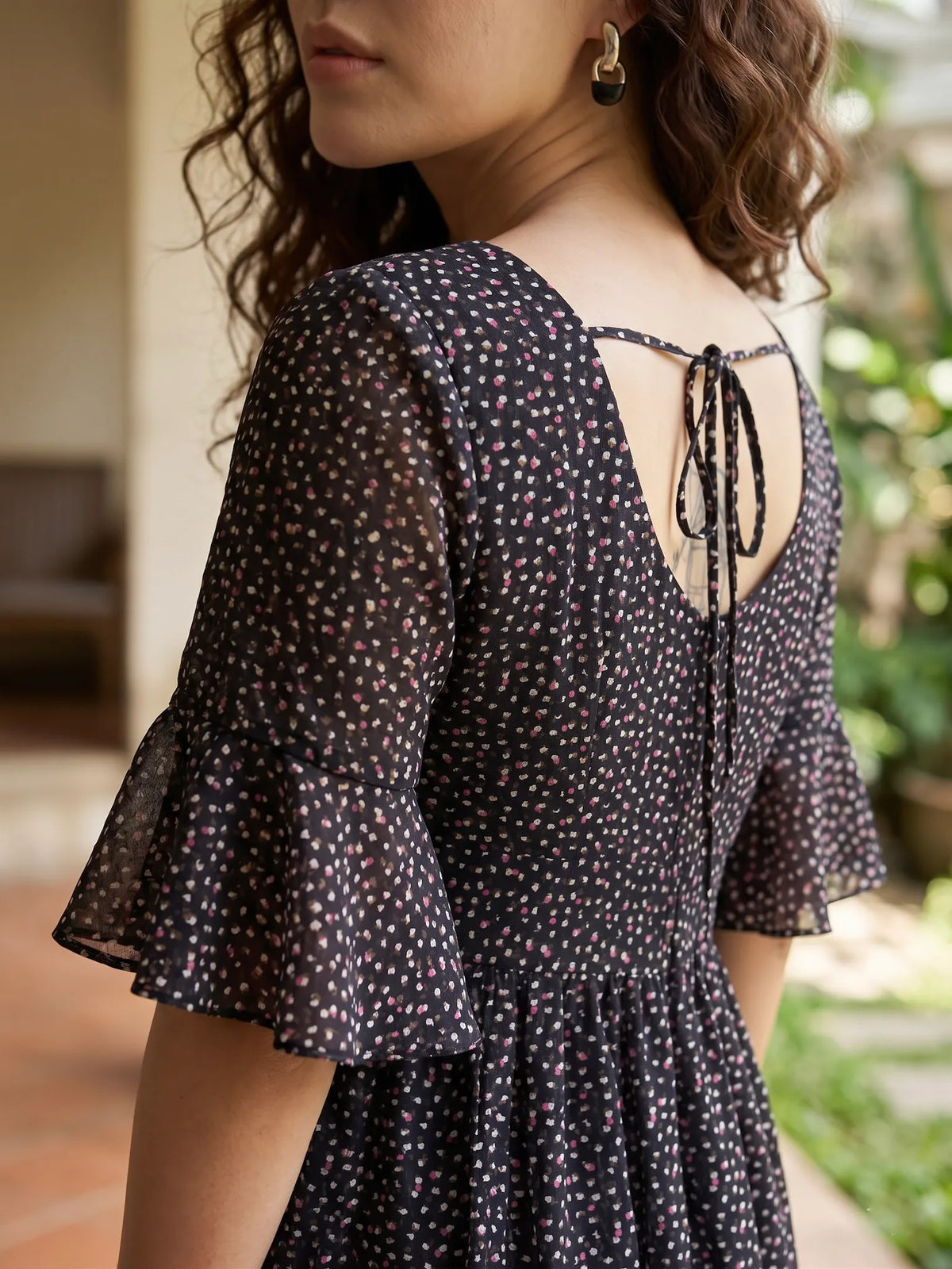 Đầm maxi cotton đen chấm bi thời trang Hity