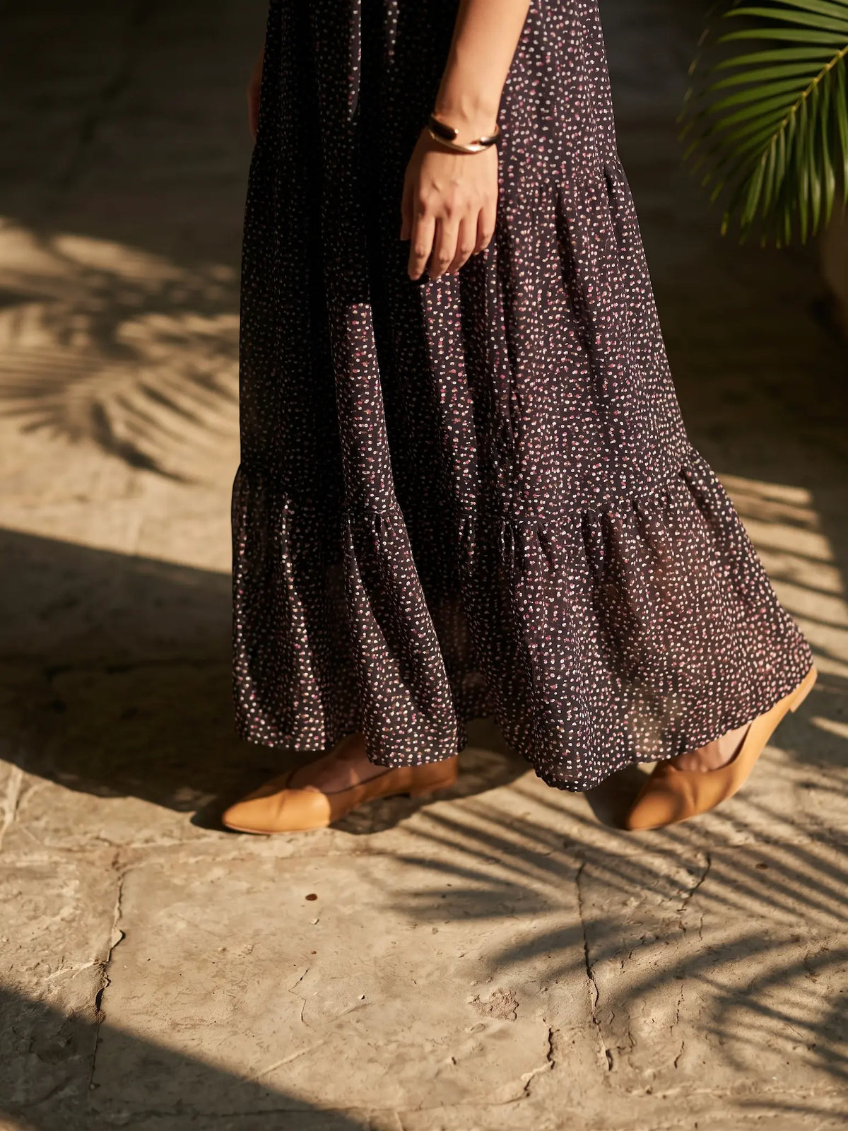 Đầm maxi cotton đen chấm bi thời trang Hity