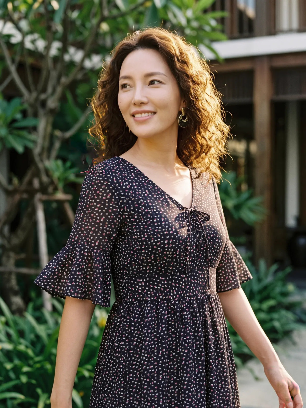 Đầm maxi cotton đen chấm bi thời trang Hity