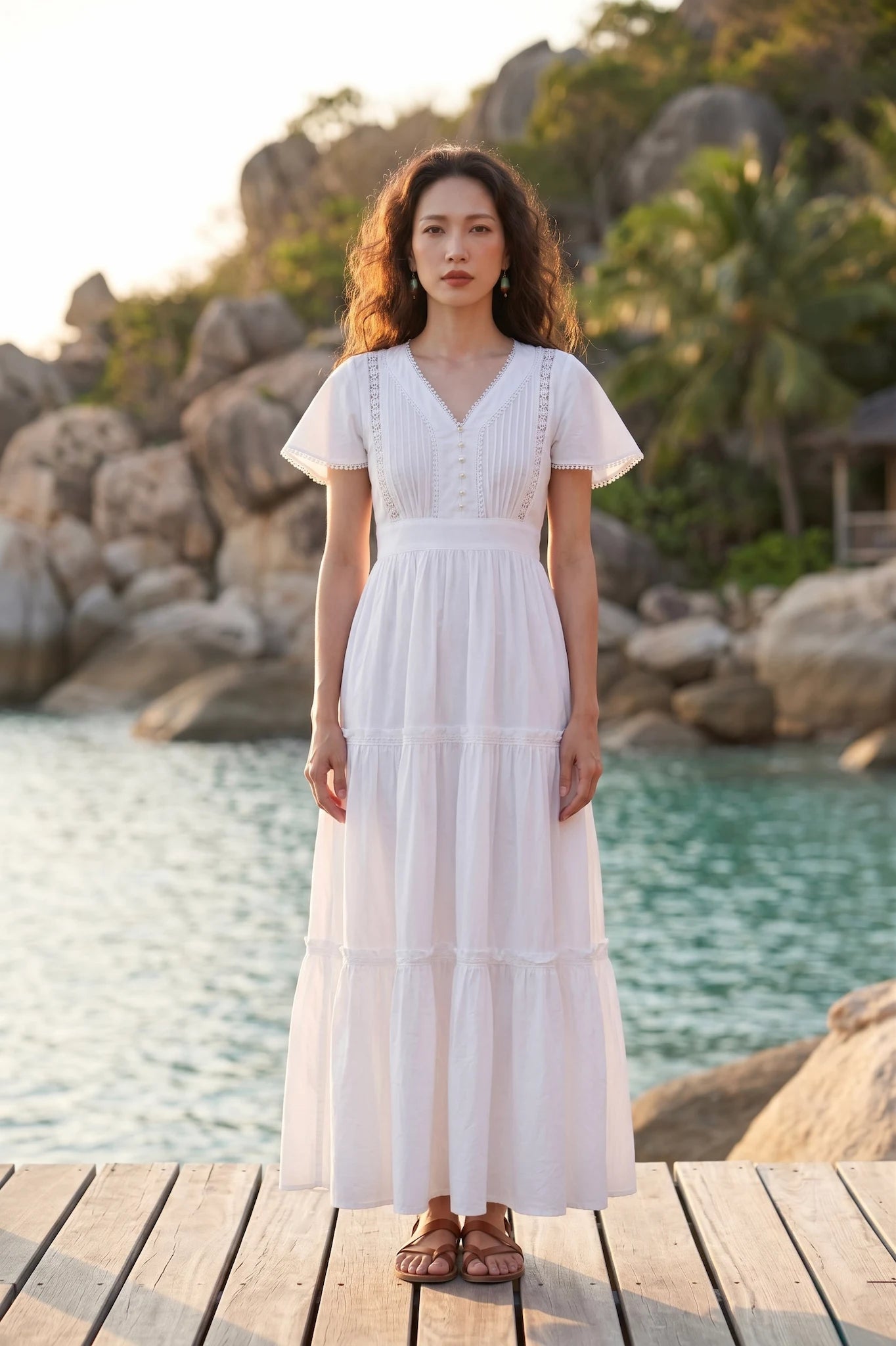 Đầm maxi đi biển cotton trắng thời trang Hity