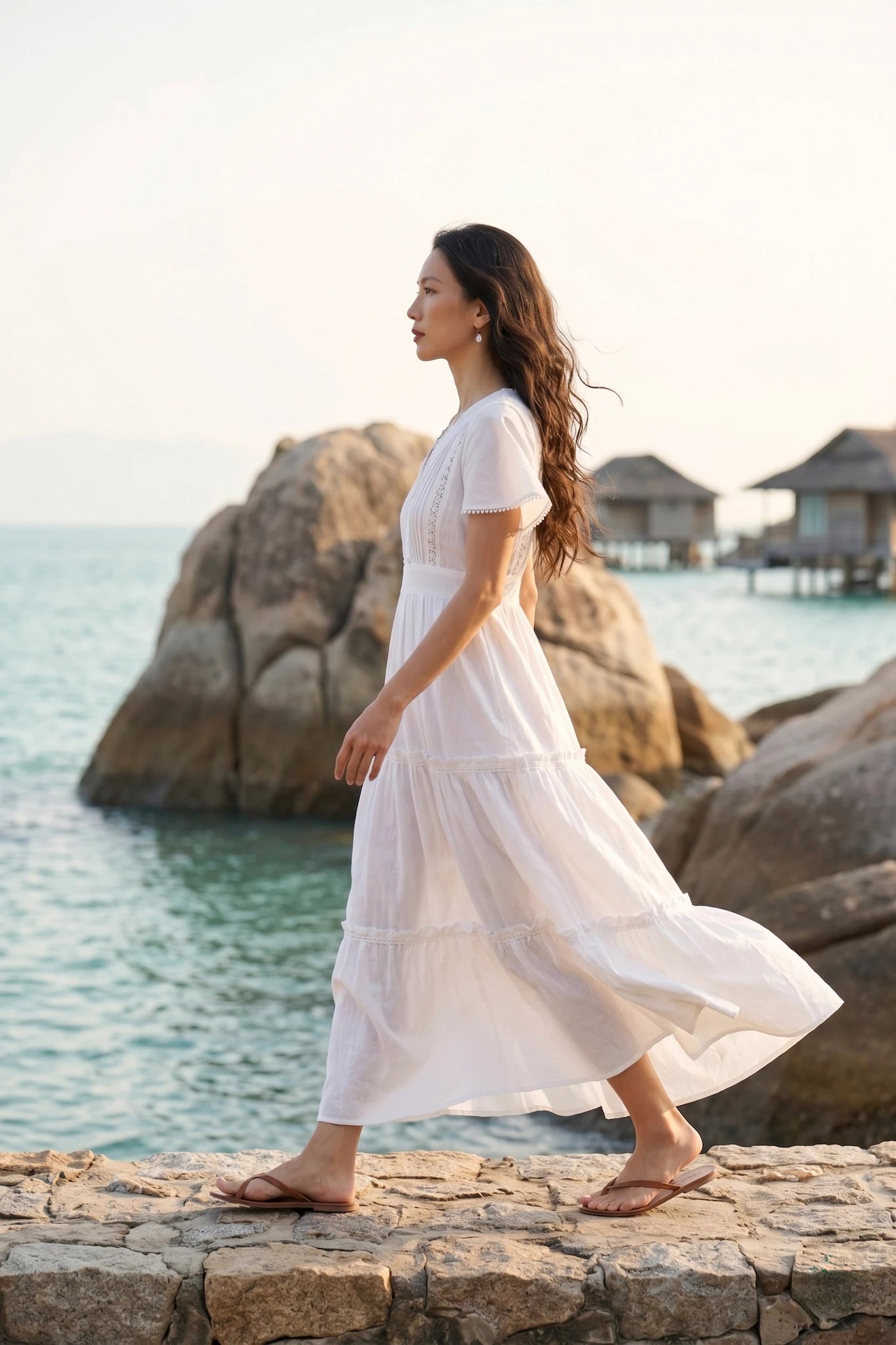 Đầm maxi đi biển cotton trắng thời trang Hity