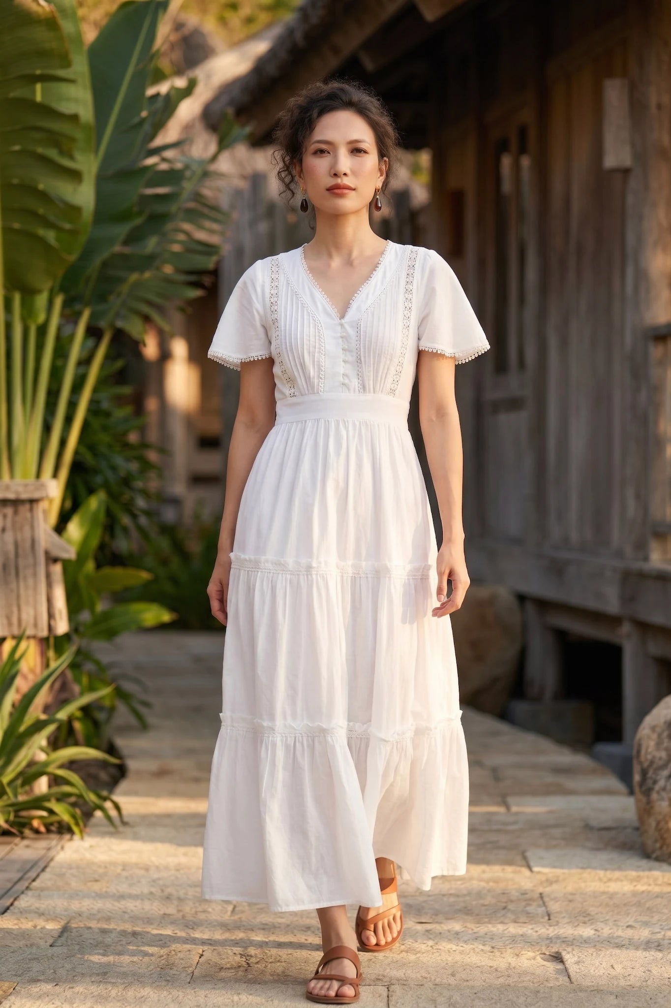 Đầm maxi đi biển cotton trắng thời trang Hity
