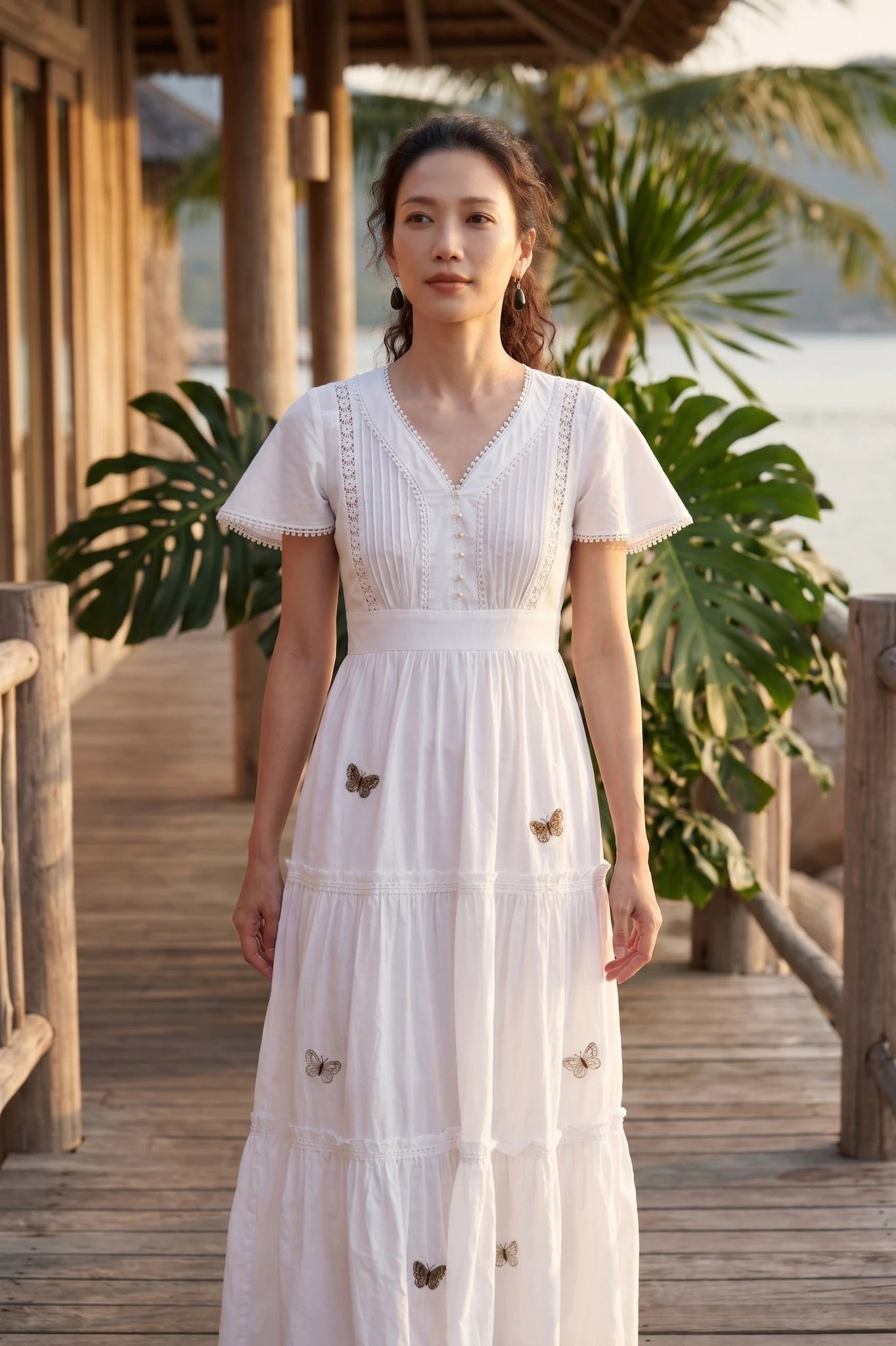 Đầm maxi đi biển cotton trắng thời trang Hity