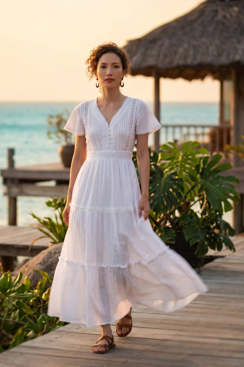 Đầm maxi đi biển cotton trắng thời trang Hity