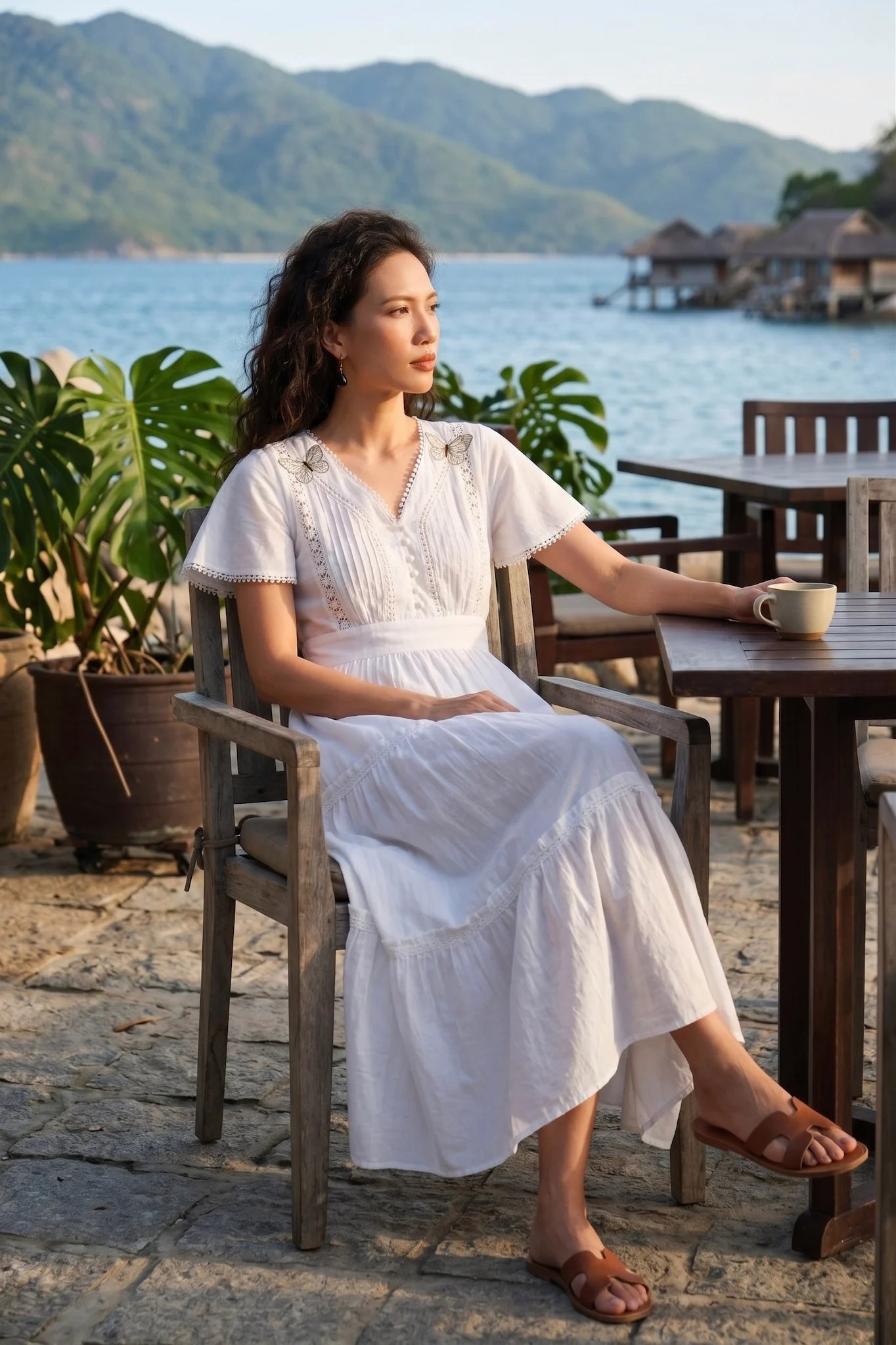 Đầm maxi đi biển cotton trắng thời trang Hity