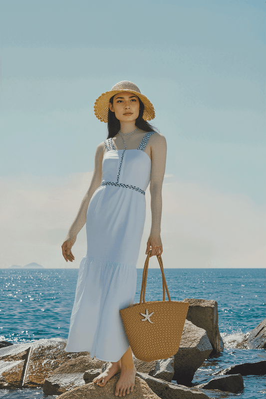 Đầm maxi hai dây cotton trắng thời trang Hity