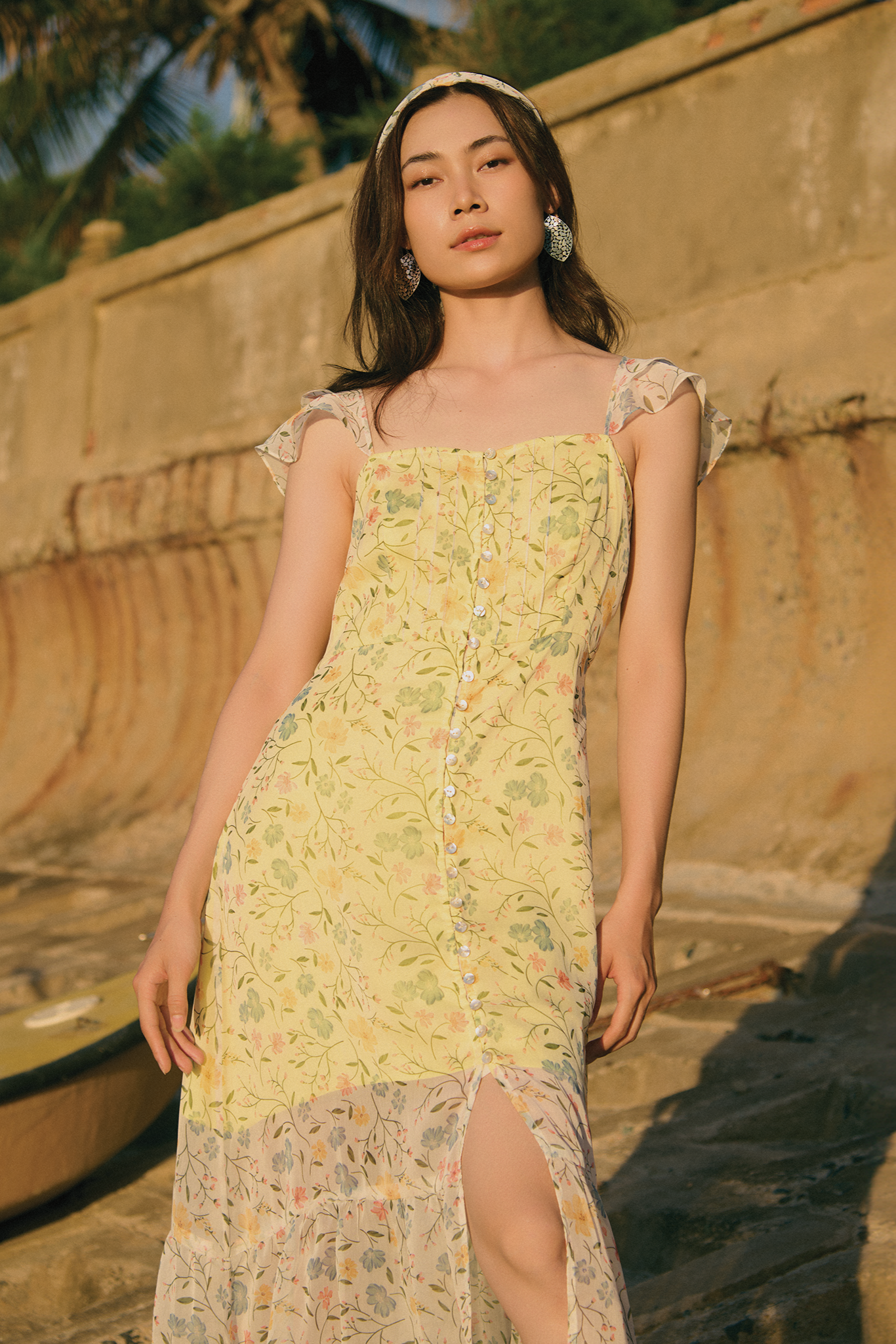 Đầm maxi 2 dây hoa nhí vàng thời trang Hity