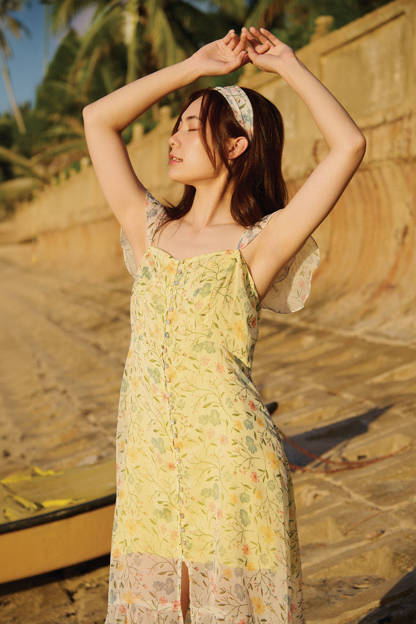 Đầm maxi 2 dây hoa nhí vàng thời trang Hity