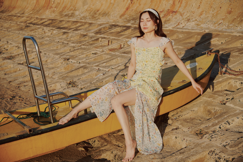 Đầm maxi 2 dây hoa nhí vàng thời trang Hity