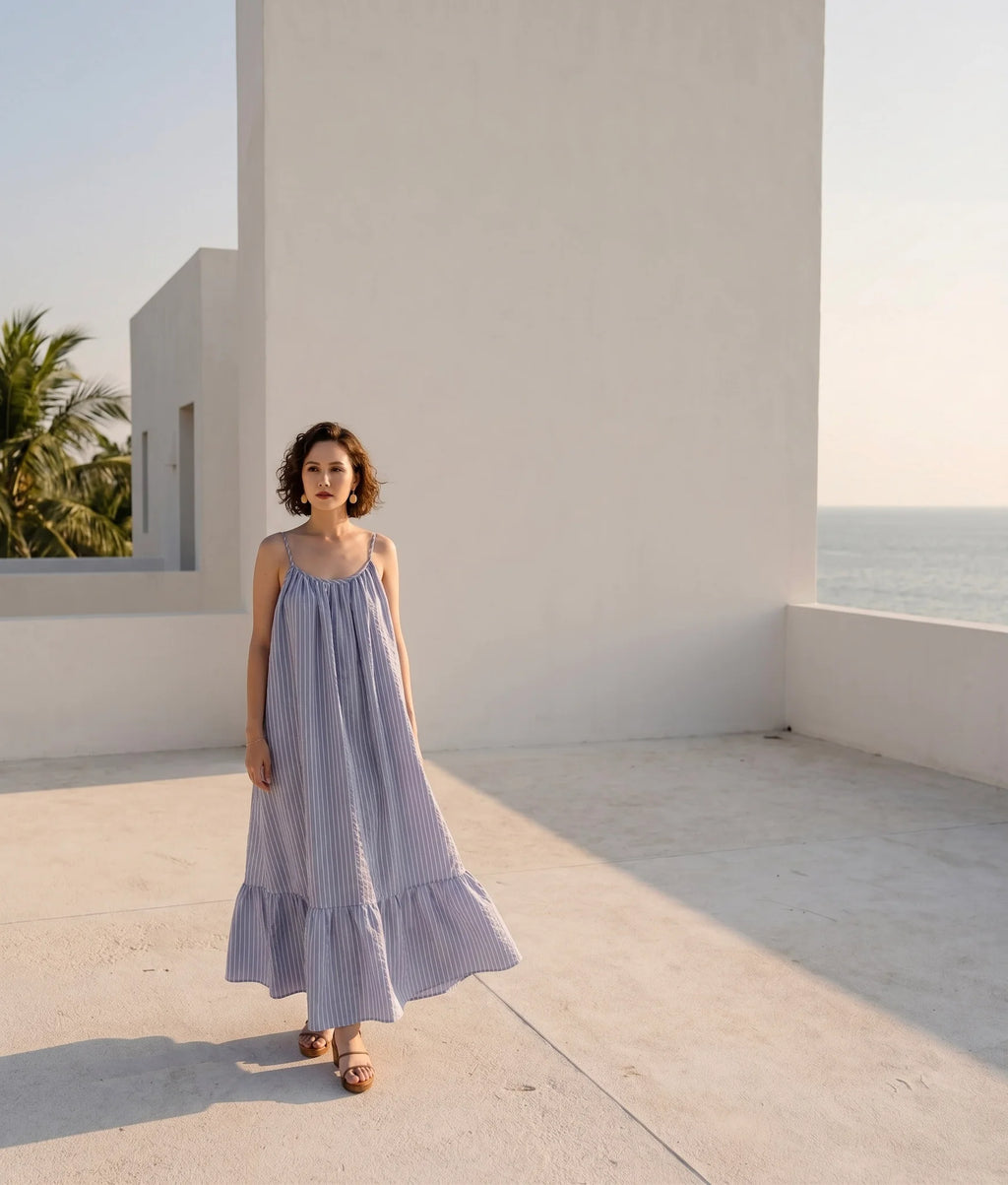 Đầm maxi hở lưng resort thời trang Hity