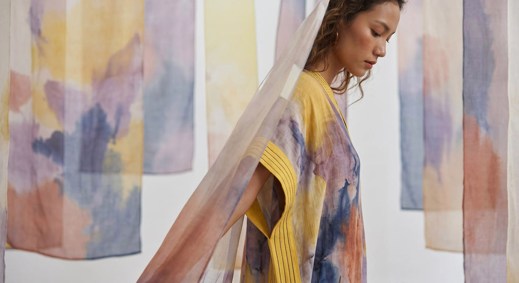 Đầm maxi kaftan vai gai xanh ramie thời trang Hity