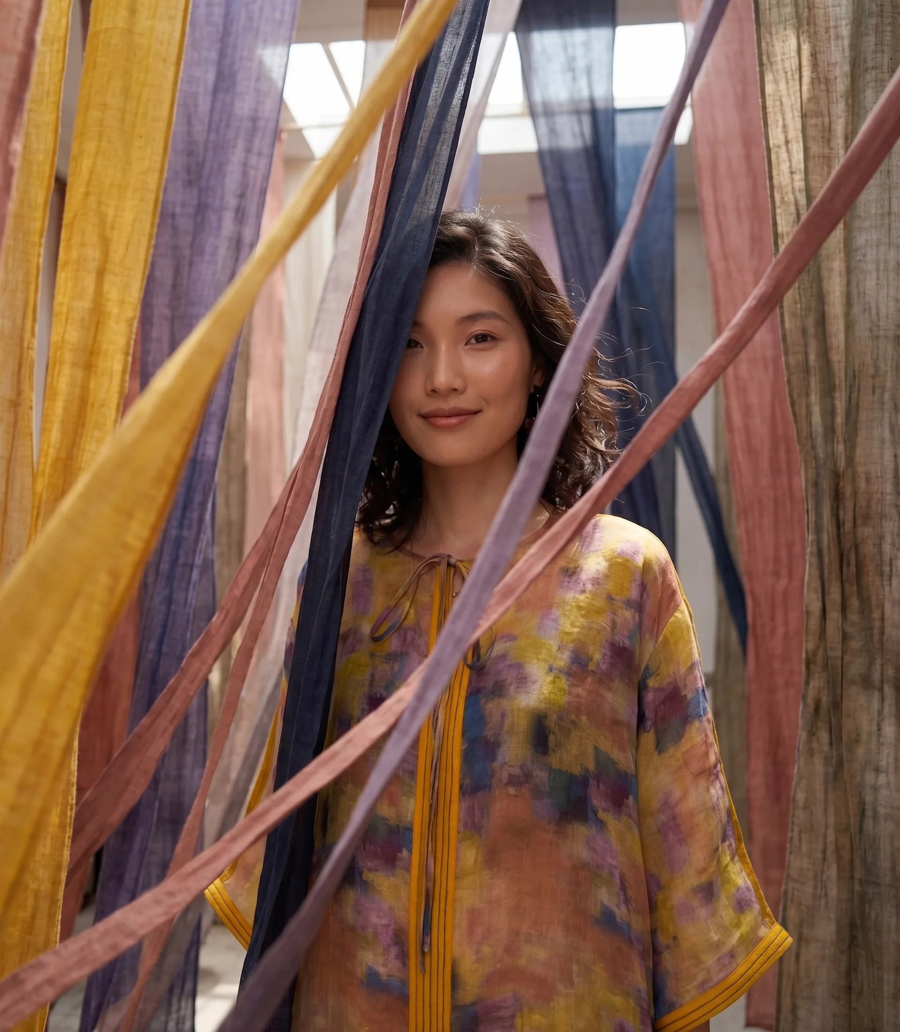 Đầm maxi kaftan vai gai xanh ramie thời trang Hity