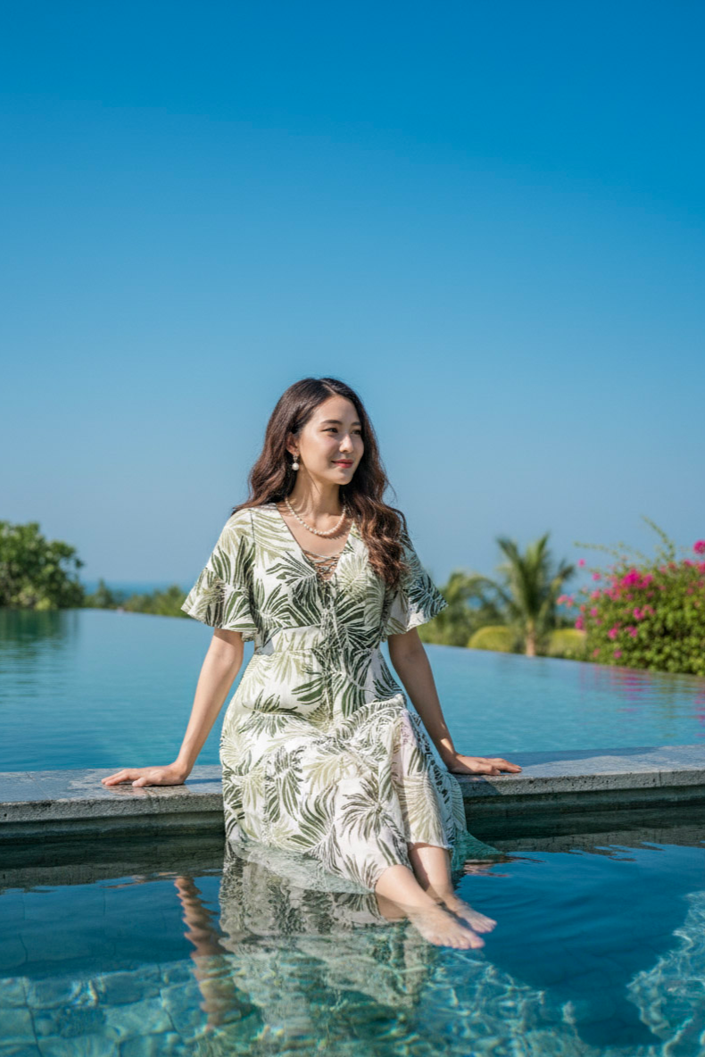 Đầm maxi linen lá cọ thời trang Hity