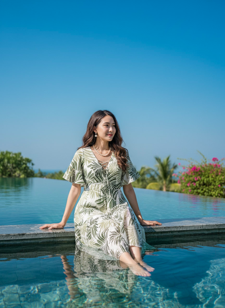 Đầm maxi linen lá cọ thời trang Hity