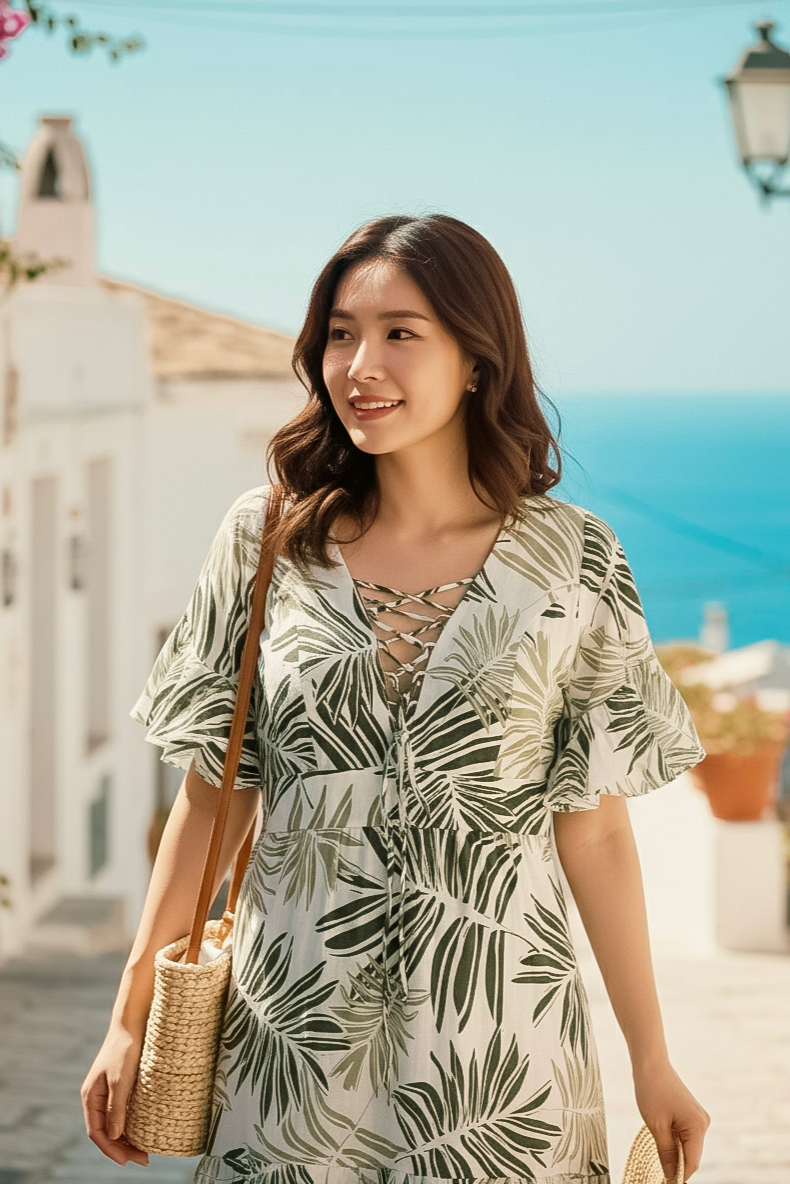 Đầm maxi linen lá cọ thời trang Hity