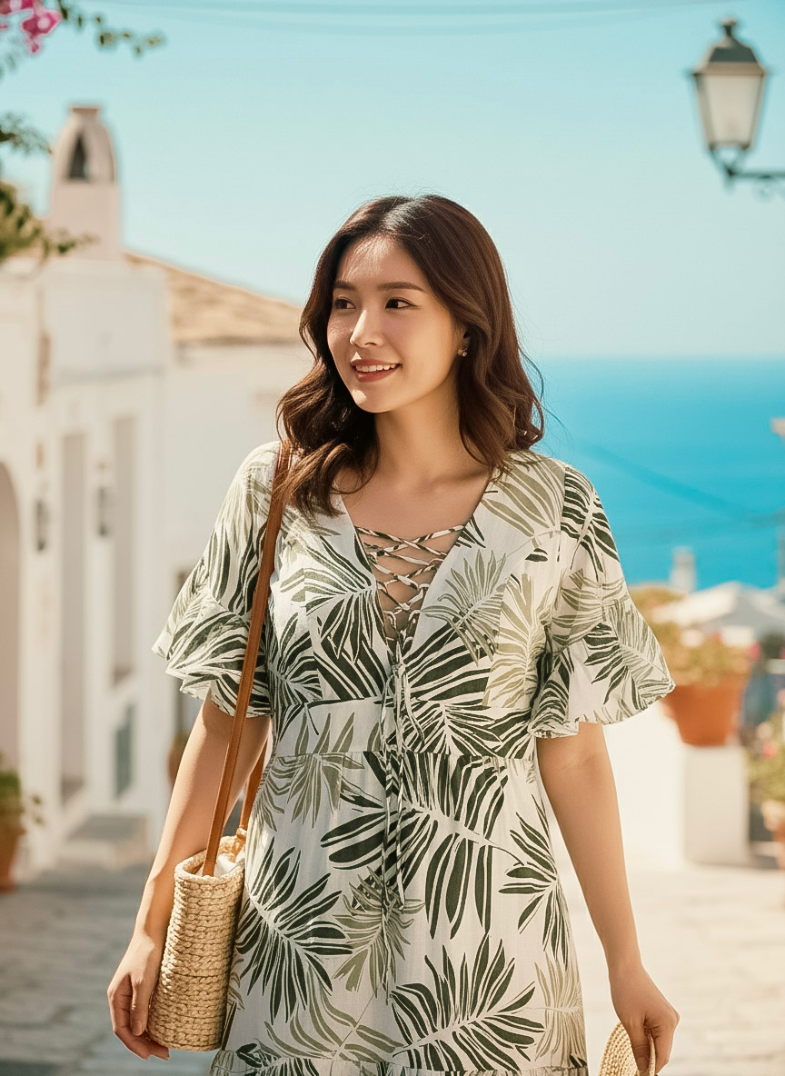 Đầm maxi linen lá cọ thời trang Hity