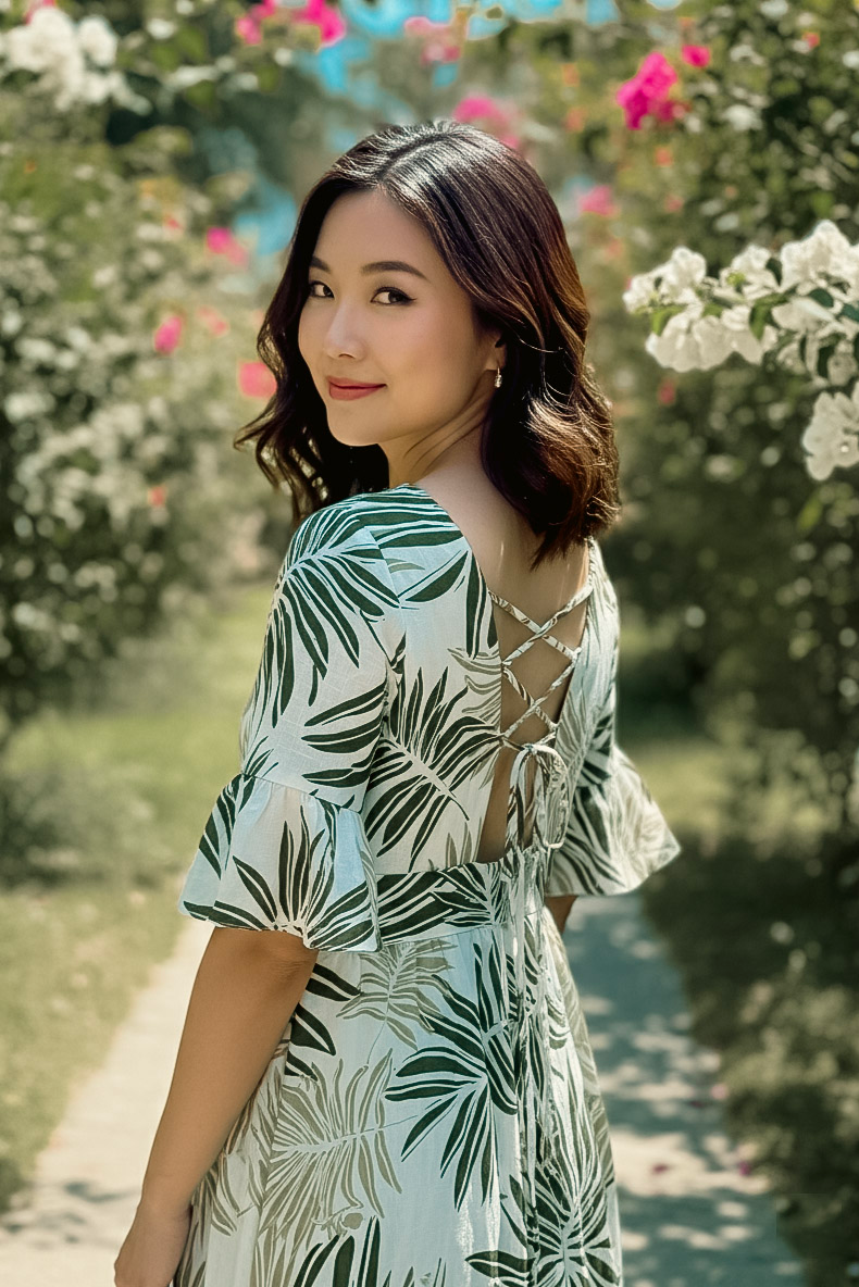 Đầm maxi linen lá cọ thời trang Hity