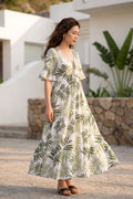 Đầm maxi hở lưng linen xanh lá cọ thời trang Hity