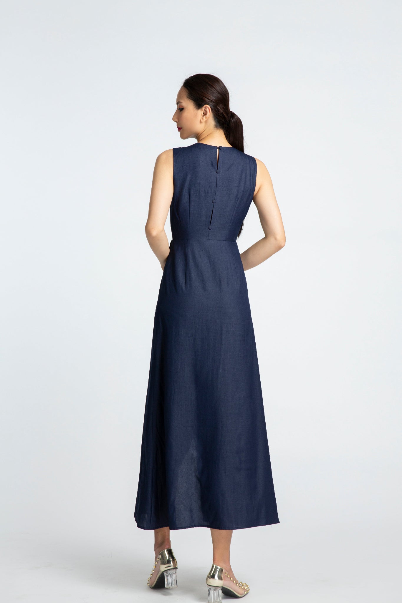 Đầm maxi đắp vạt xanh hải quân thời trang Hity