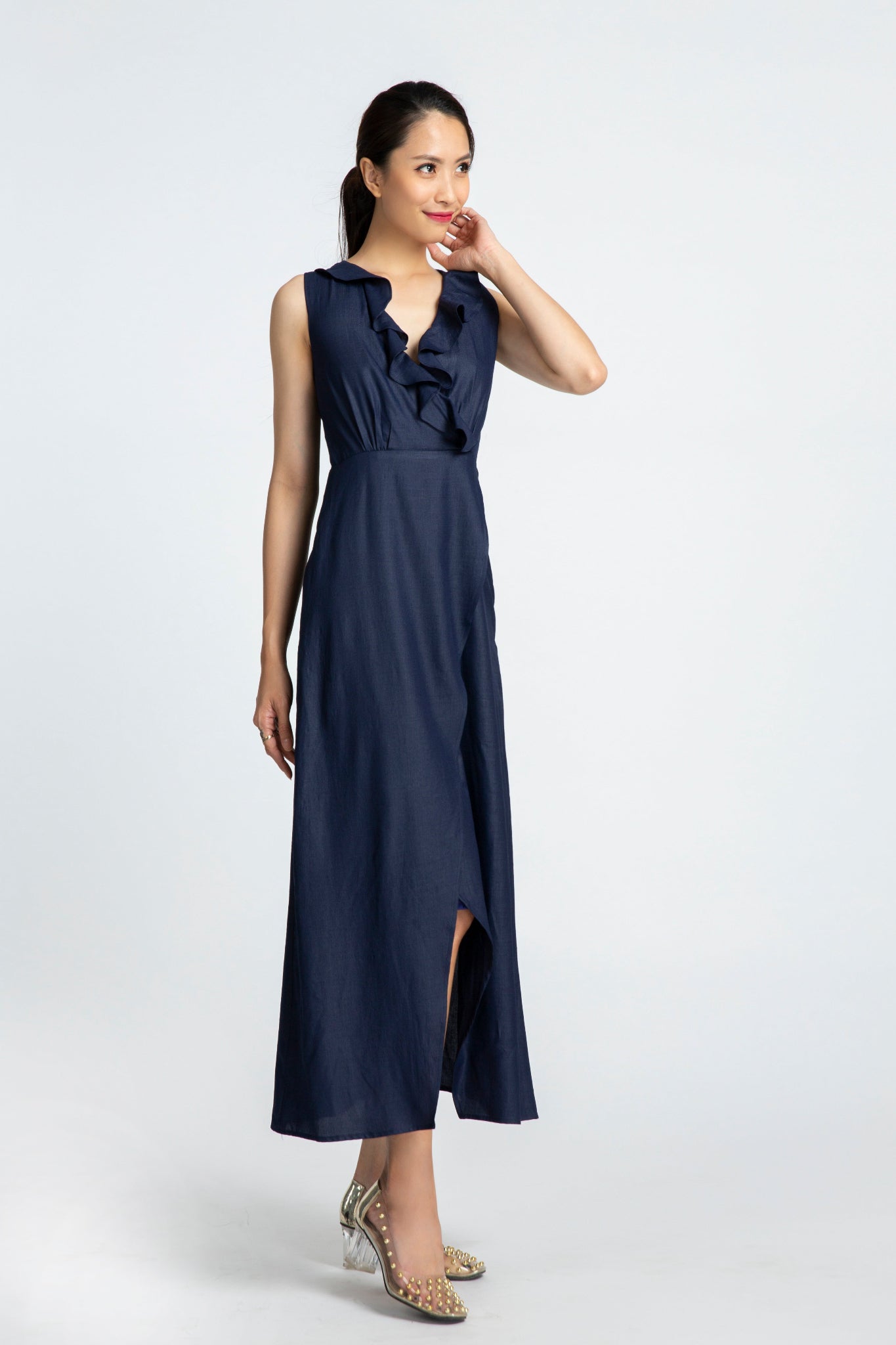 Đầm maxi đắp vạt xanh hải quân thời trang Hity