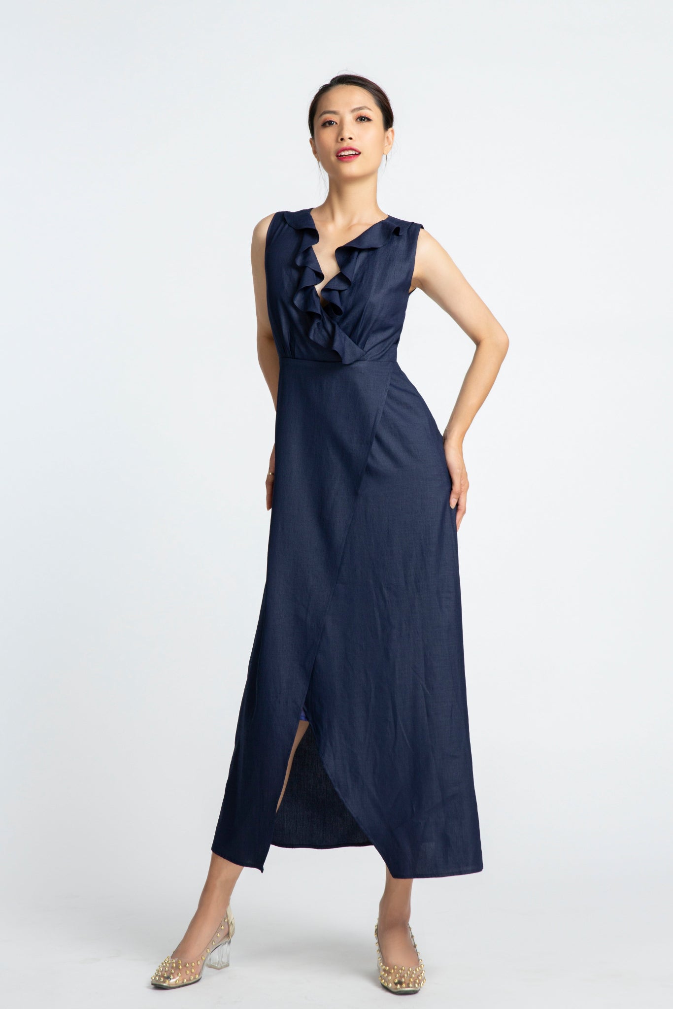 Đầm maxi đắp vạt xanh hải quân thời trang Hity