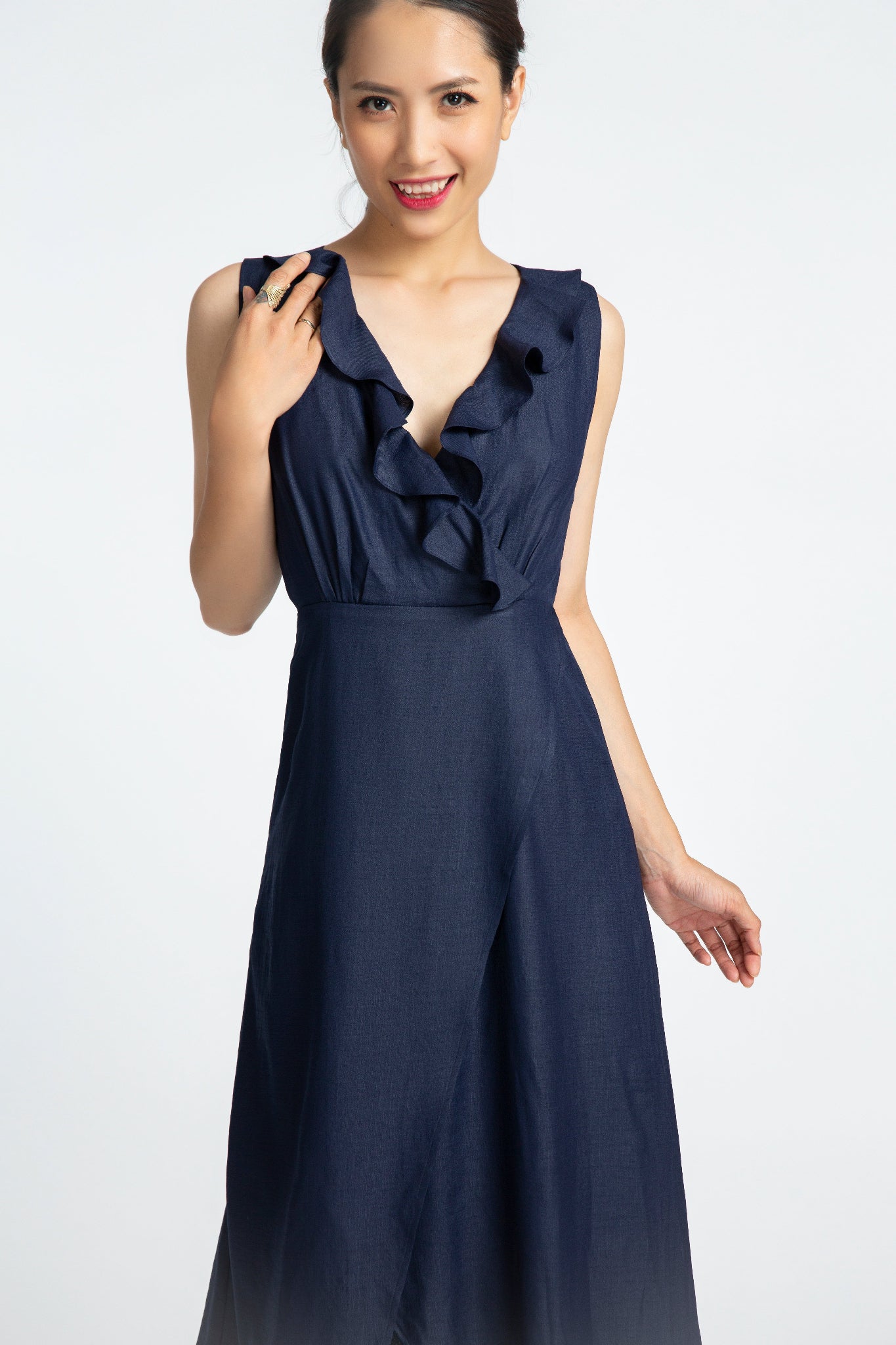 Đầm maxi đắp vạt xanh hải quân thời trang Hity