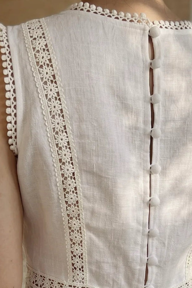 Đầm maxi linen lanh trắng phối ren thời trang Hity