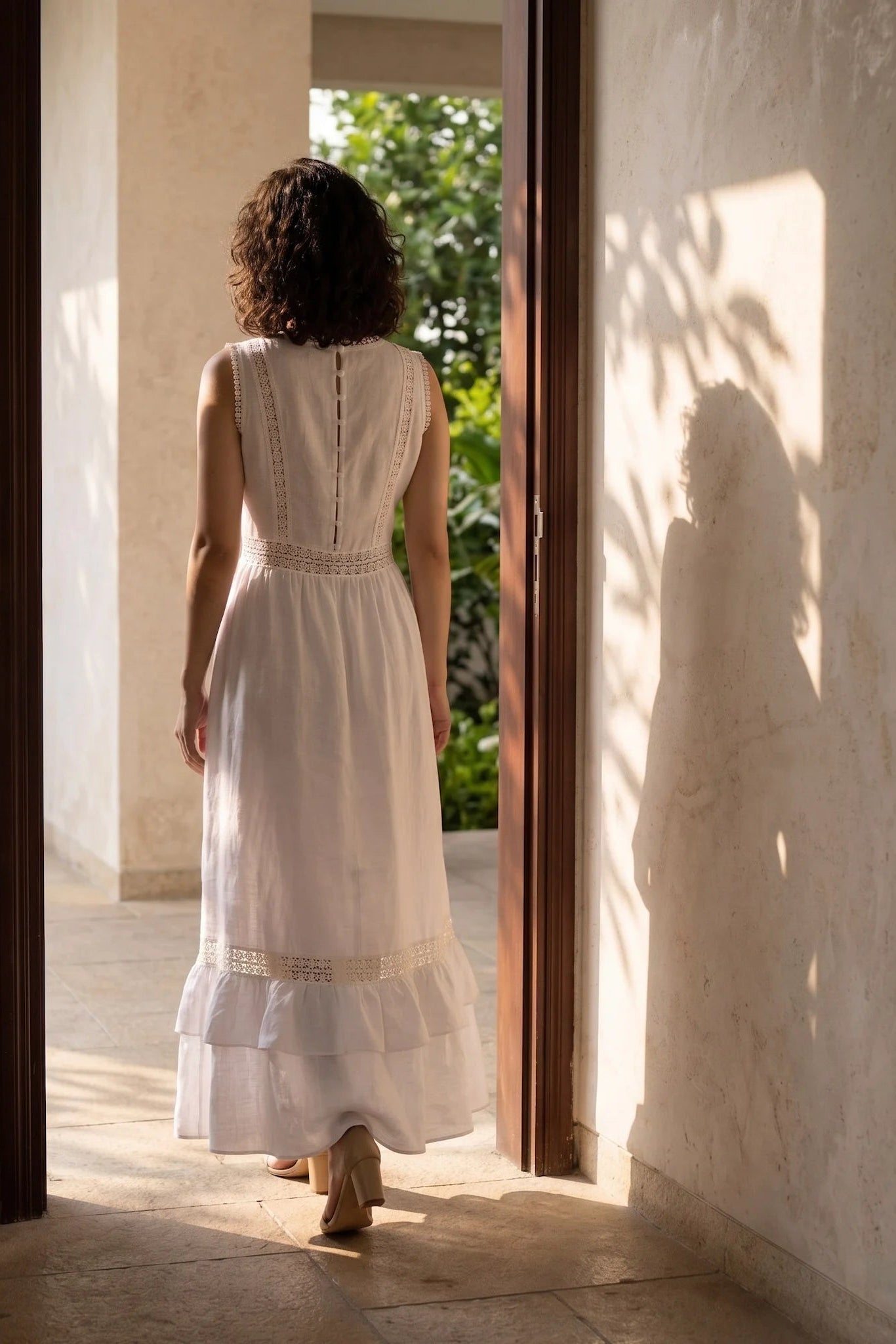 Đầm maxi linen lanh trắng phối ren thời trang Hity