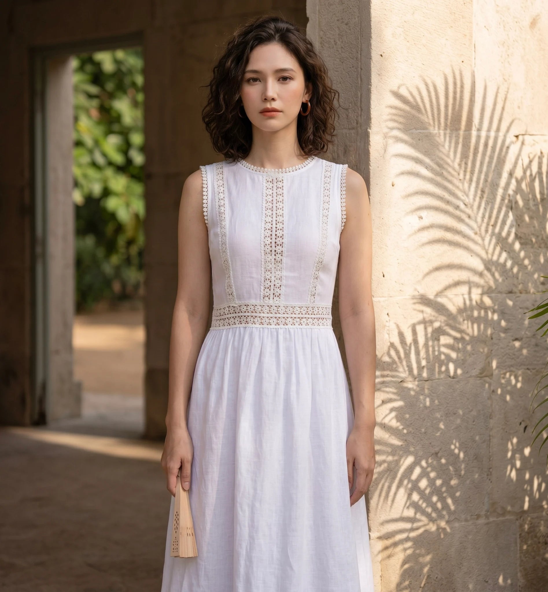 Đầm maxi linen lanh trắng phối ren thời trang Hity