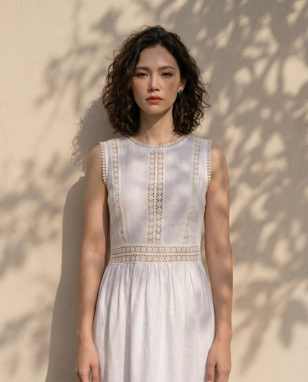 Đầm maxi linen lanh trắng phối ren thời trang Hity