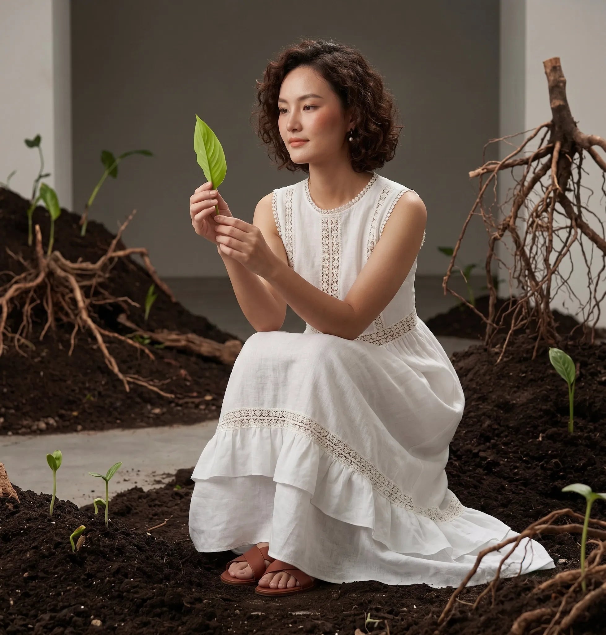 Đầm maxi linen lanh trắng phối ren thời trang Hity