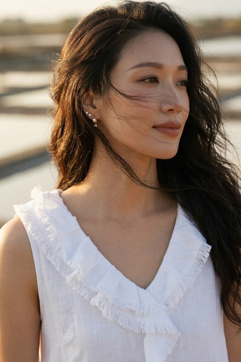 Đầm maxi linen trắng tua rua thời trang Hity