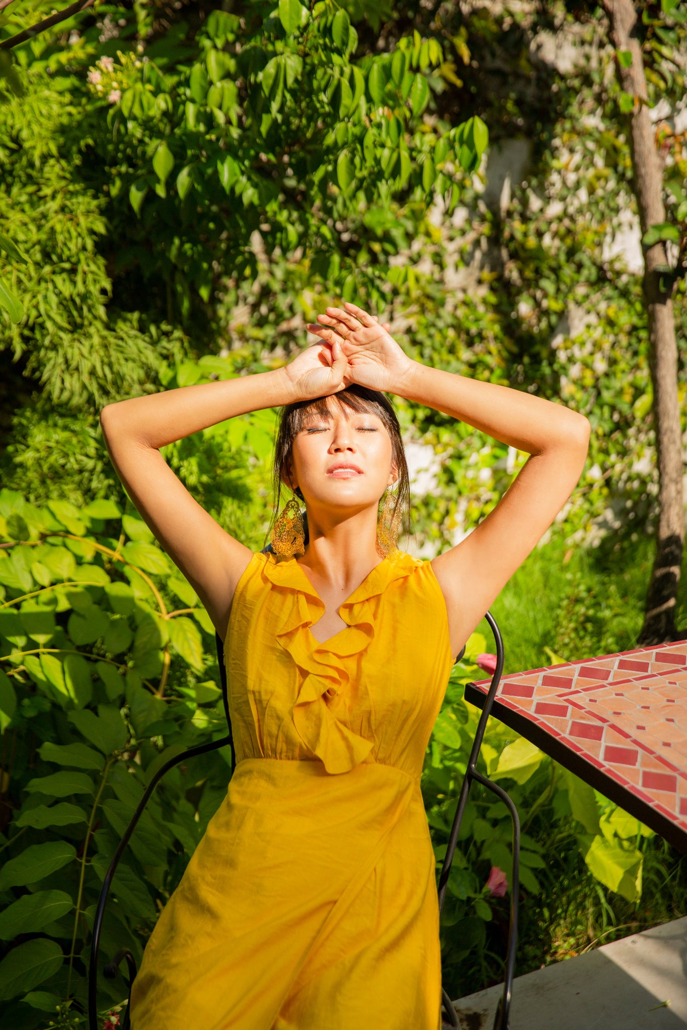 Đầm maxi sát nách linen cotton vàng thời trang Hity