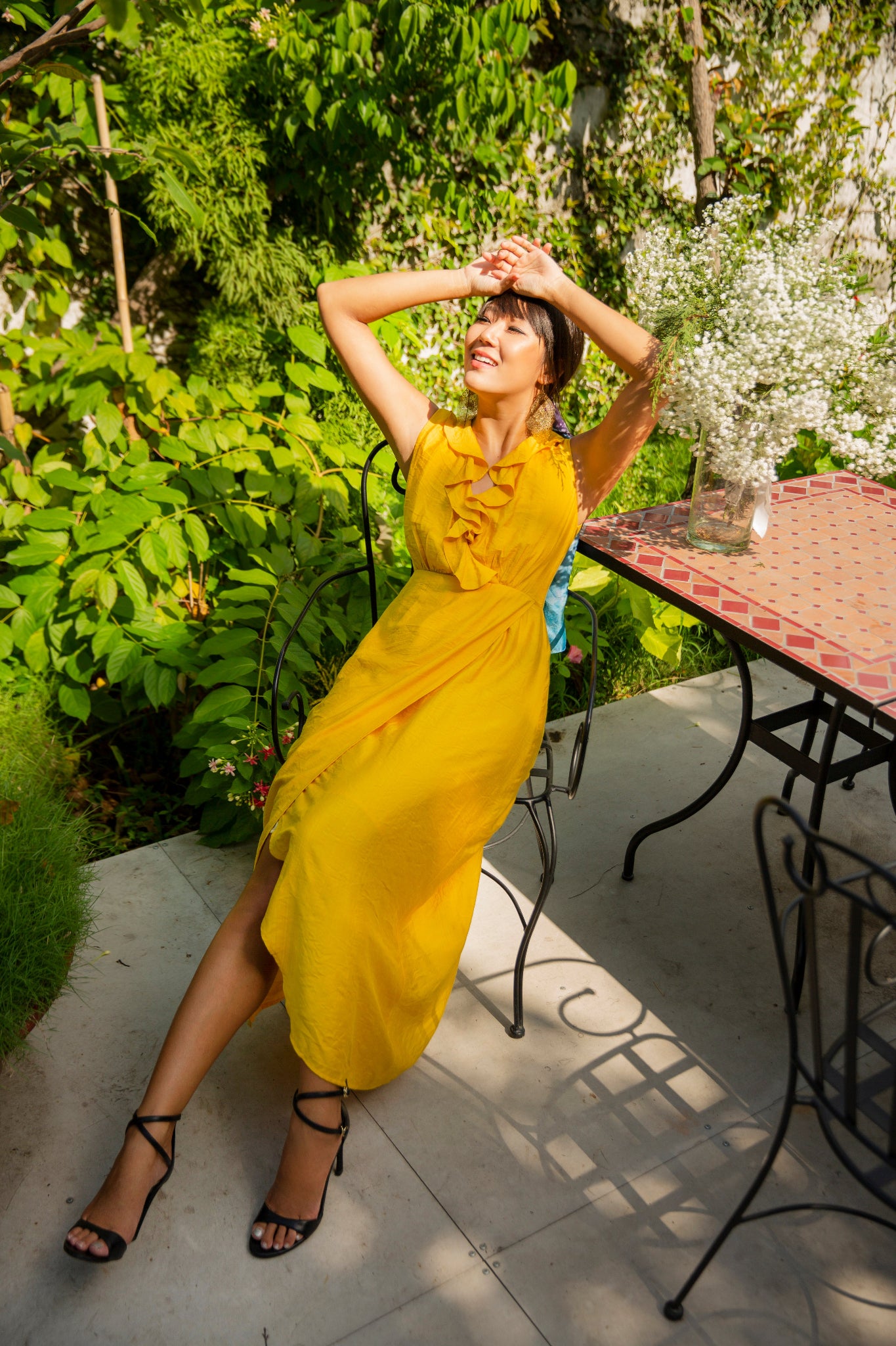 Đầm maxi sát nách linen cotton vàng thời trang Hity