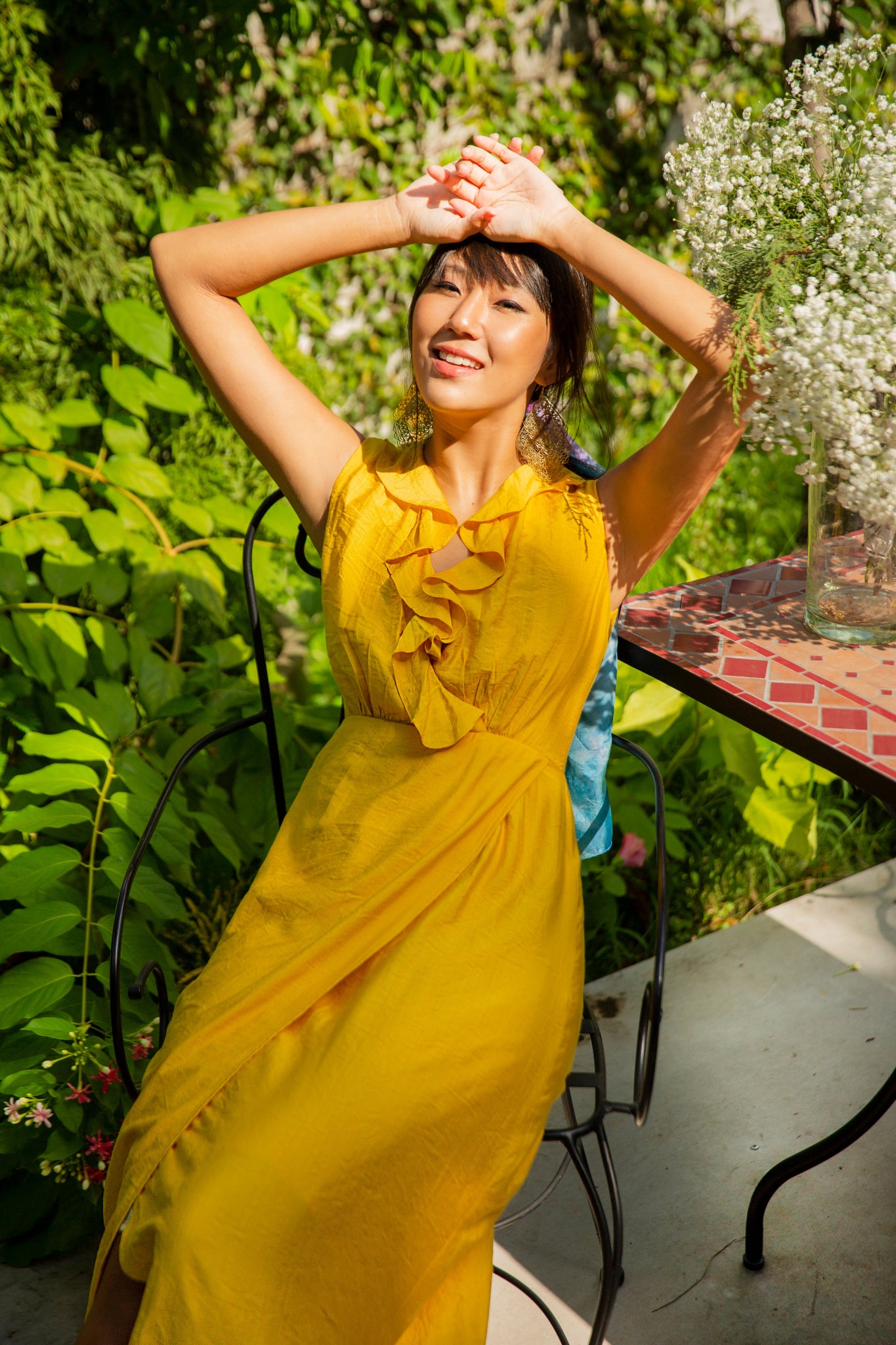 Đầm maxi sát nách linen cotton vàng thời trang Hity