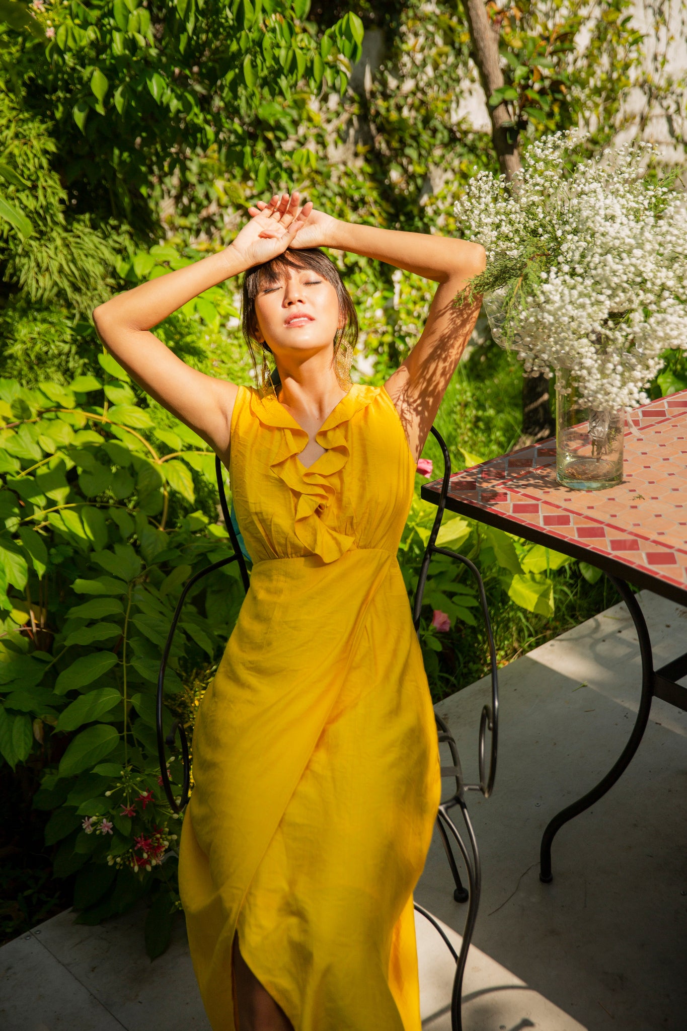 Đầm maxi sát nách linen cotton vàng thời trang Hity