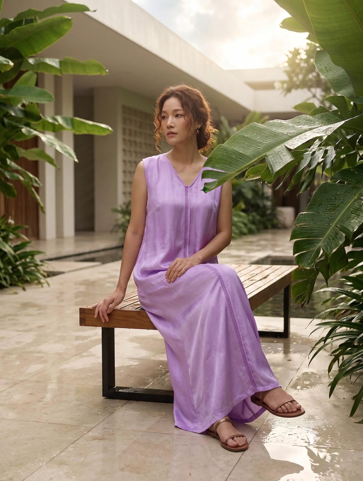 Đầm maxi lụa tơ tằm thêu tay thời trang Hity