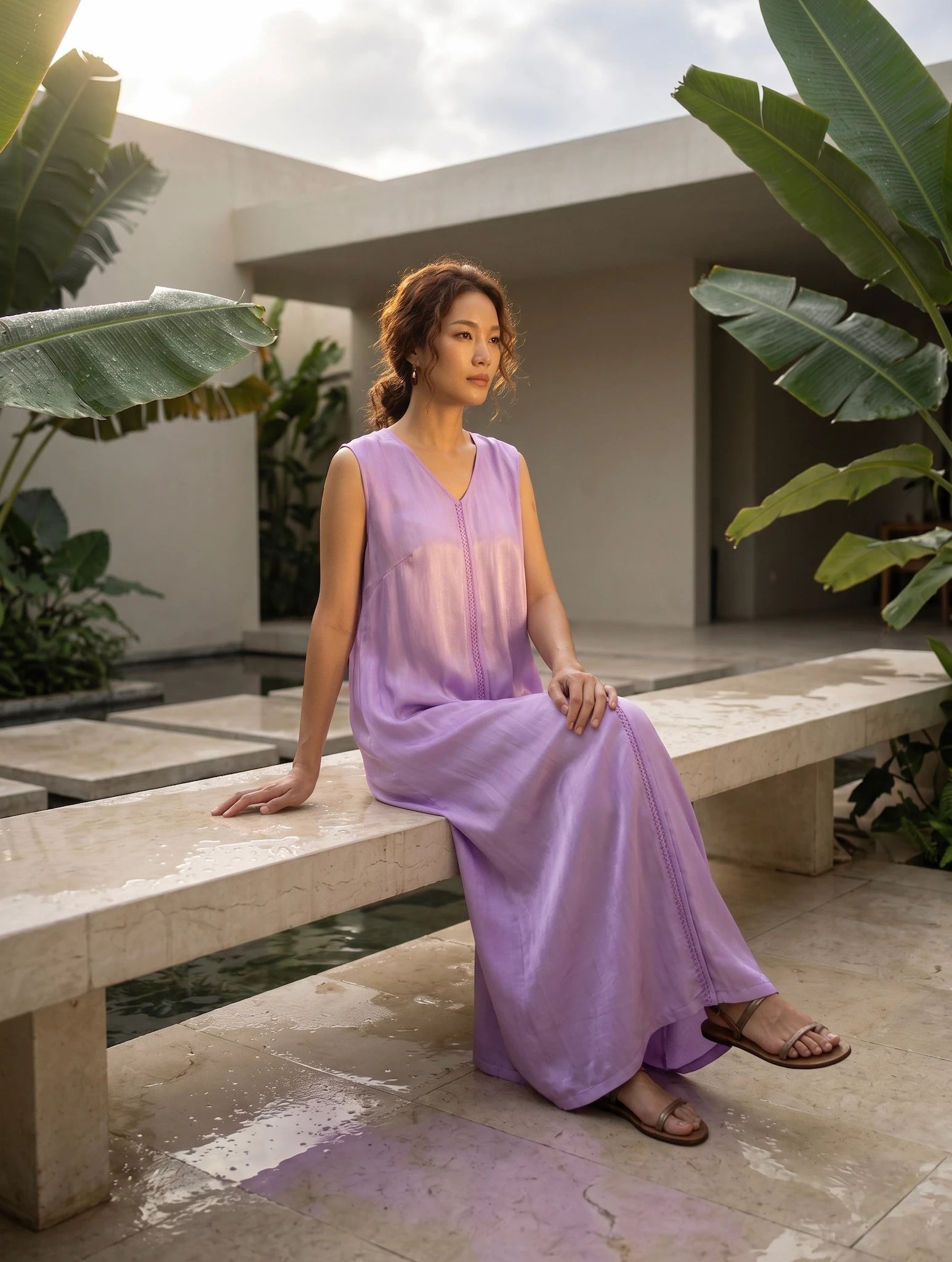Đầm maxi lụa tơ tằm thêu tay thời trang Hity